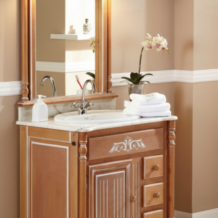 Mueble de baño rústico Olimpo 80 cm con 1 puerta, 3 cajones y columnas lisas