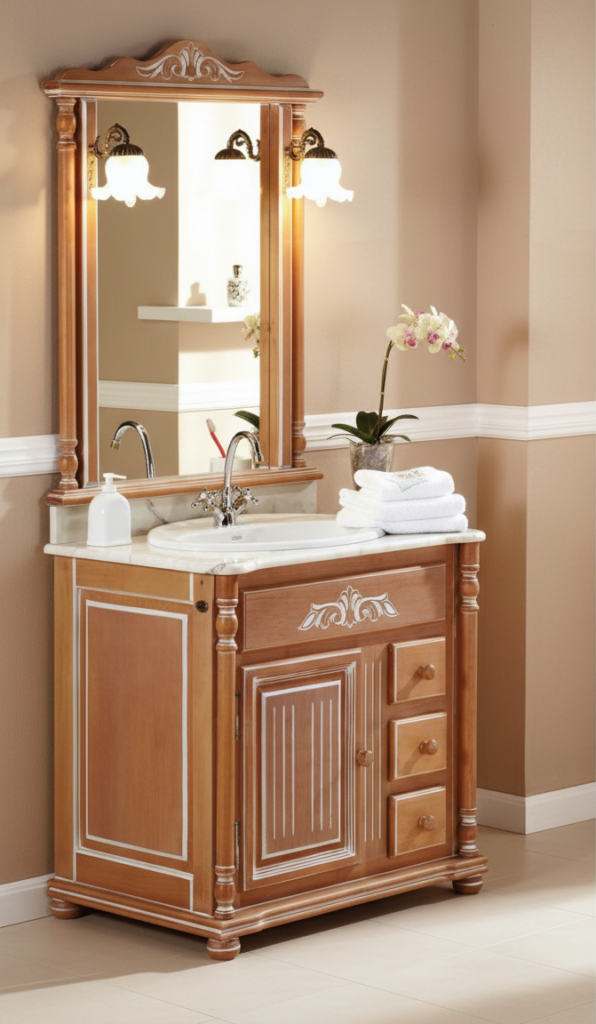 Mueble de baño rústico Olimpo 80 cm con 1 puerta, 3 cajones y columnas lisas