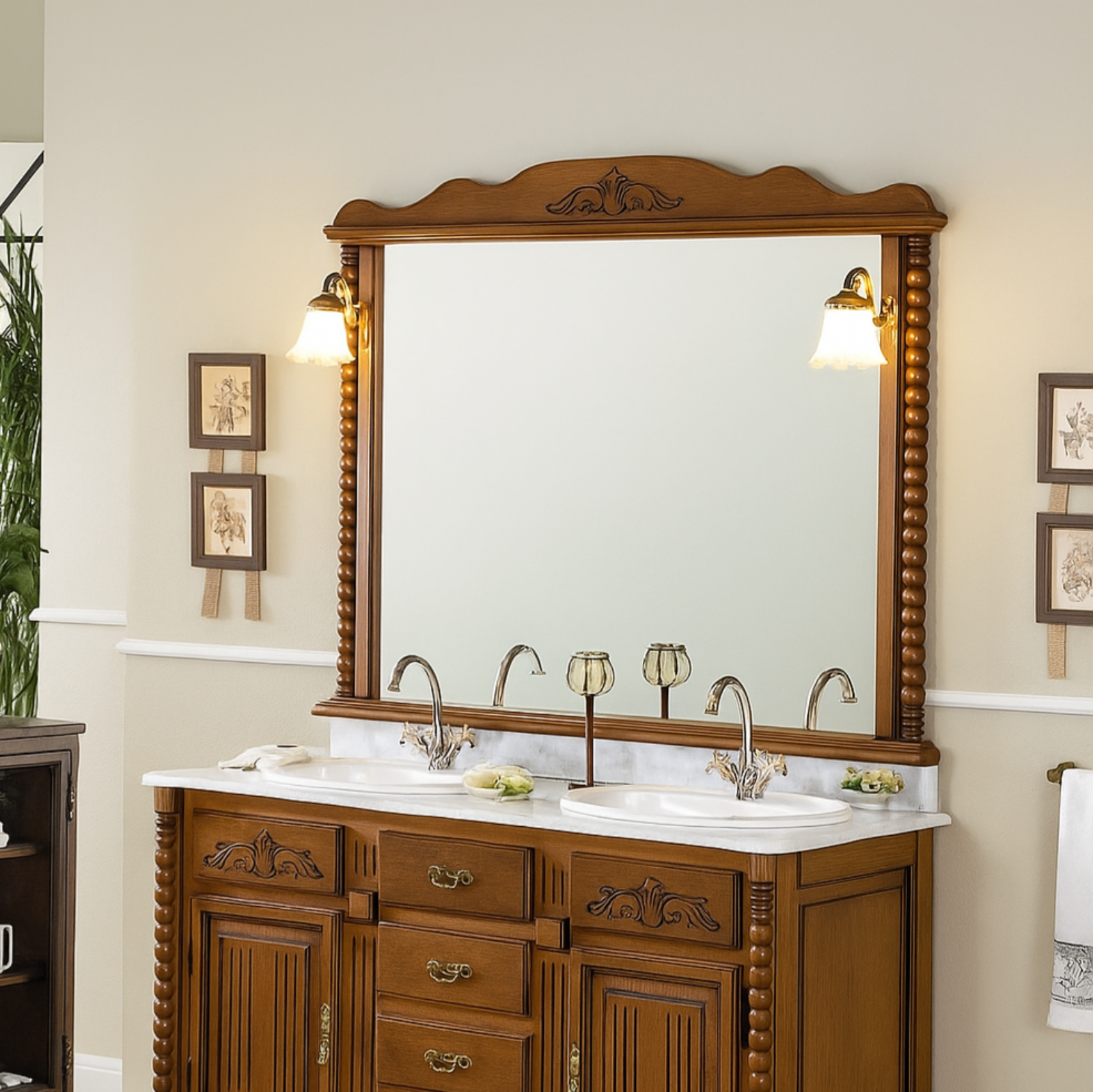 Espejo de baño clásico Olimpo con columnas de 100