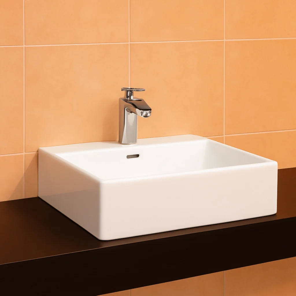 Lavabo sobre encimera cuadrado en cerámica blanca