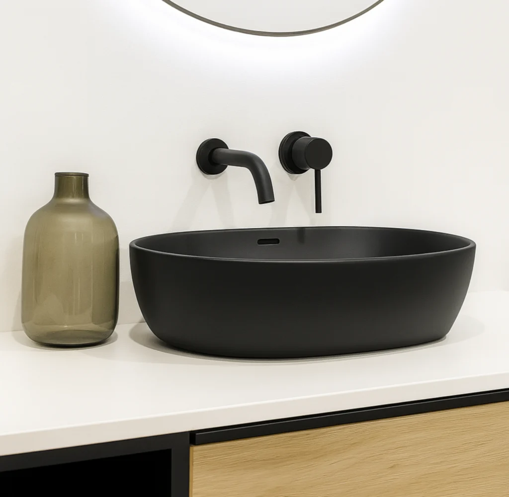 Lavabo sobre encimera ovalado negro mate