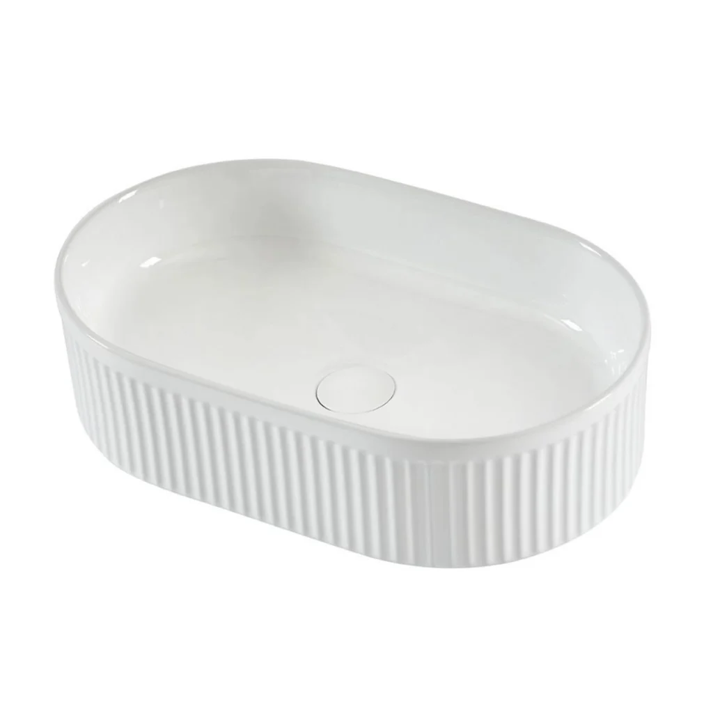 Lavabo sobre encimera ovalado blanco estriado
