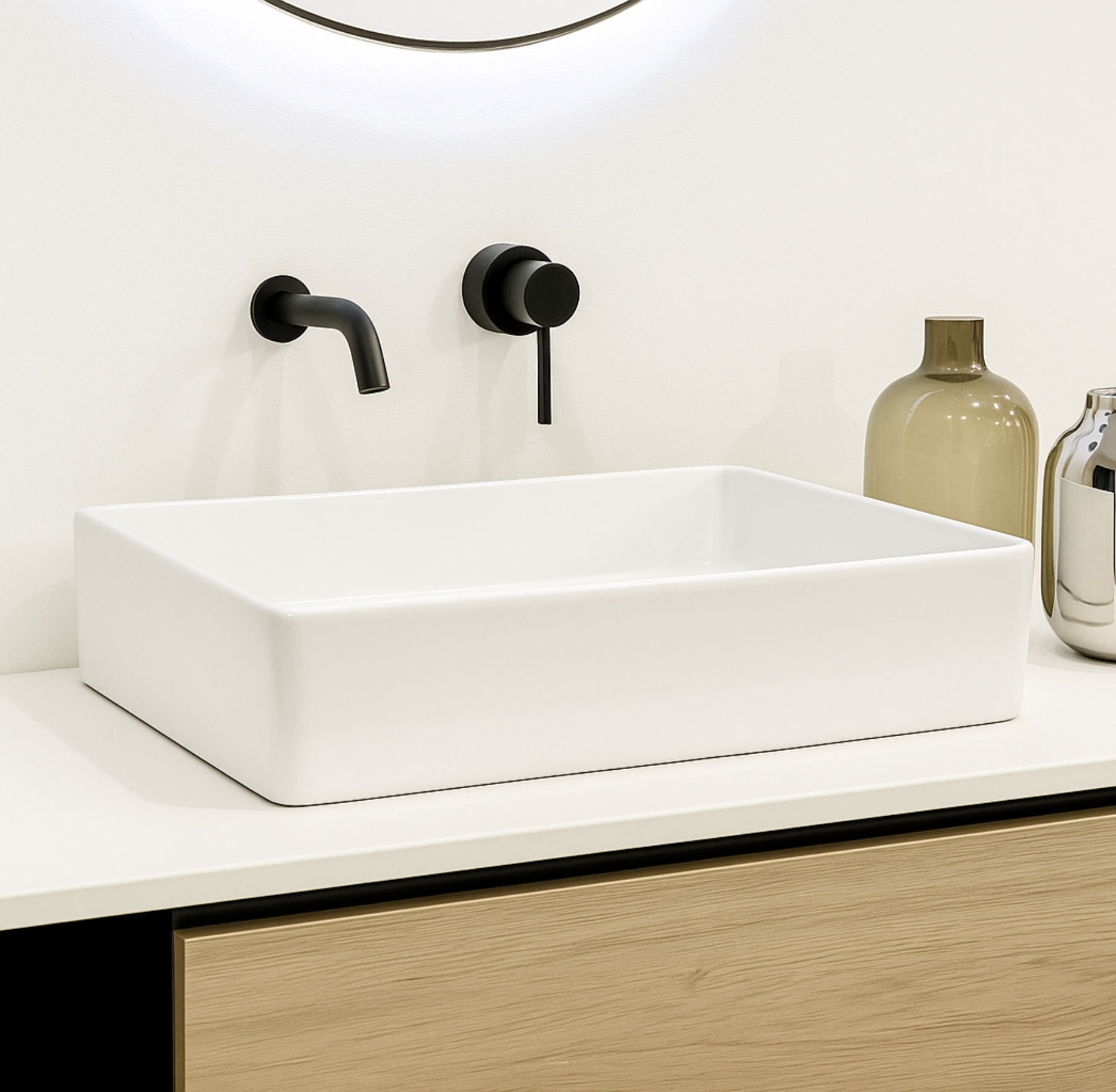 Lavabo sobre encimera rectangular Menta en blanco cerámico