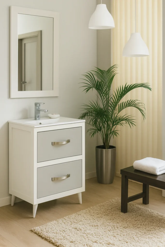 Mueble de baño moderno Medea con dos cajones grises y espejo rectangular