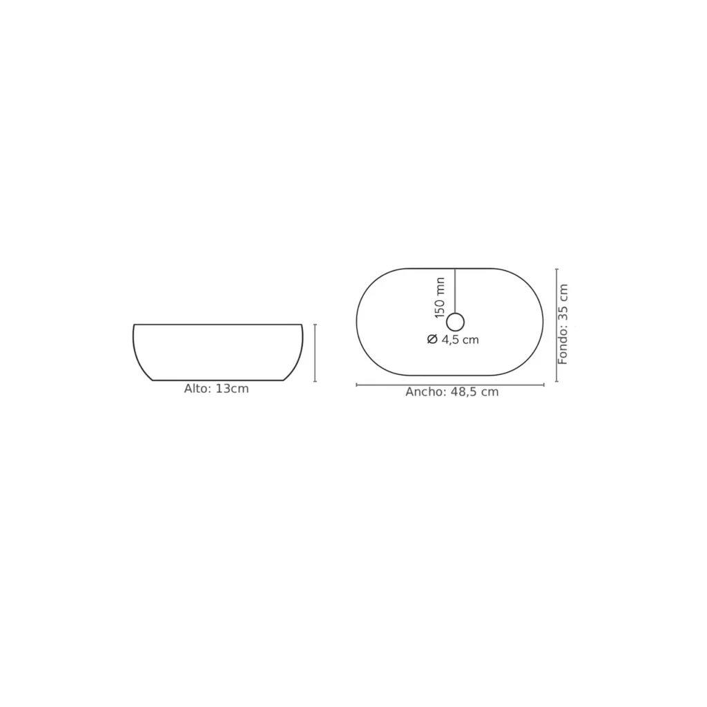 Plano técnico sobre encimera ovalado romero