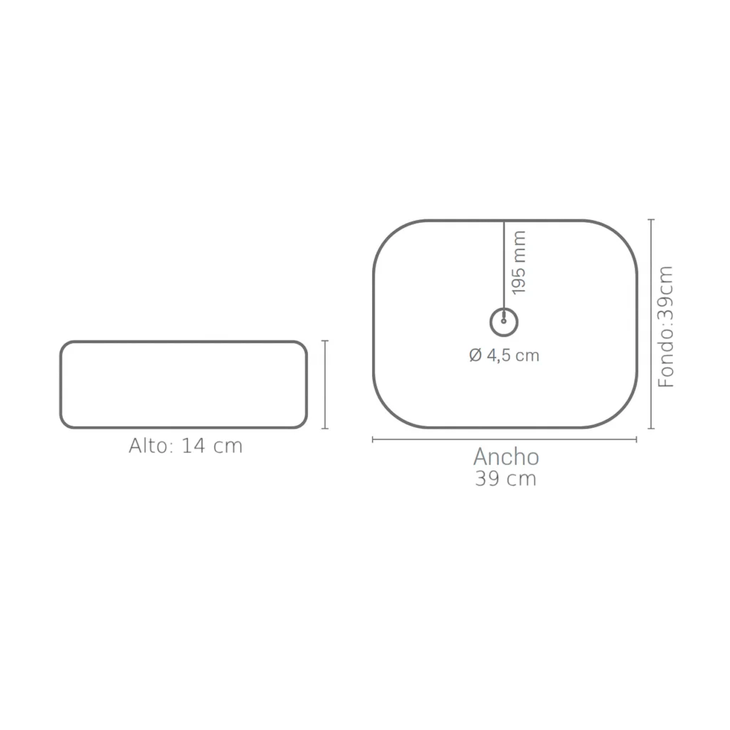 Plano lavabo sobre encimera cuadrado con borde negro Enebro