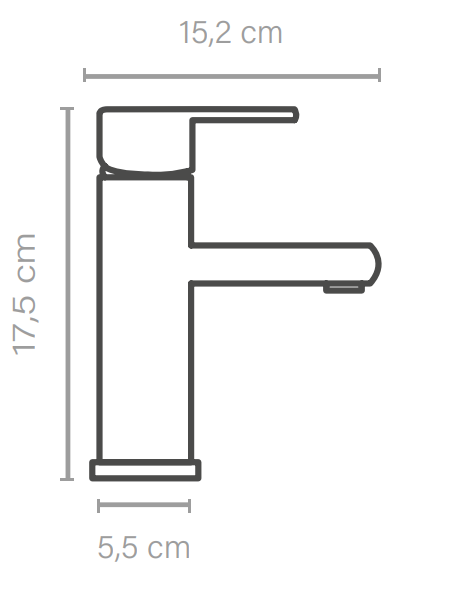 Medidas Grifo de lavabo Moana monomando en zinc con acabado cromo