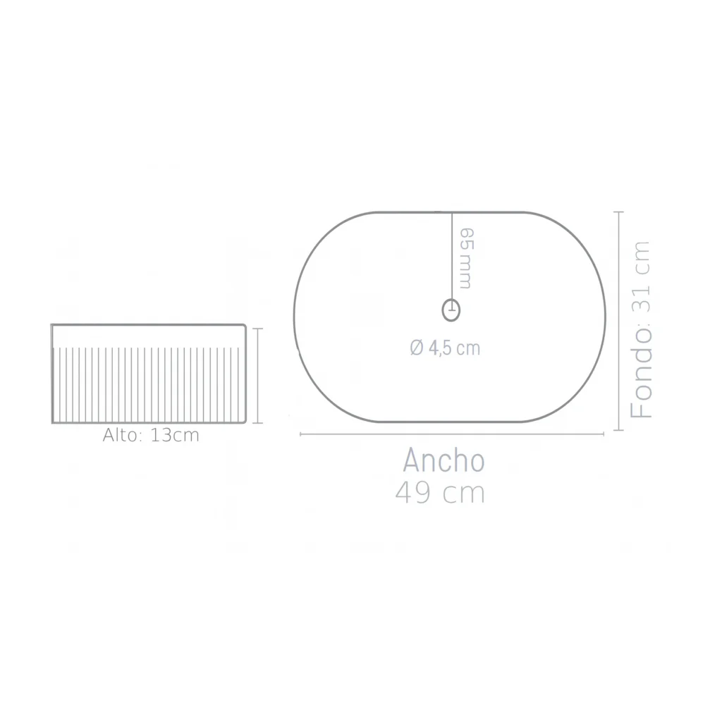 Plano lavabo sobre encimera ovalado