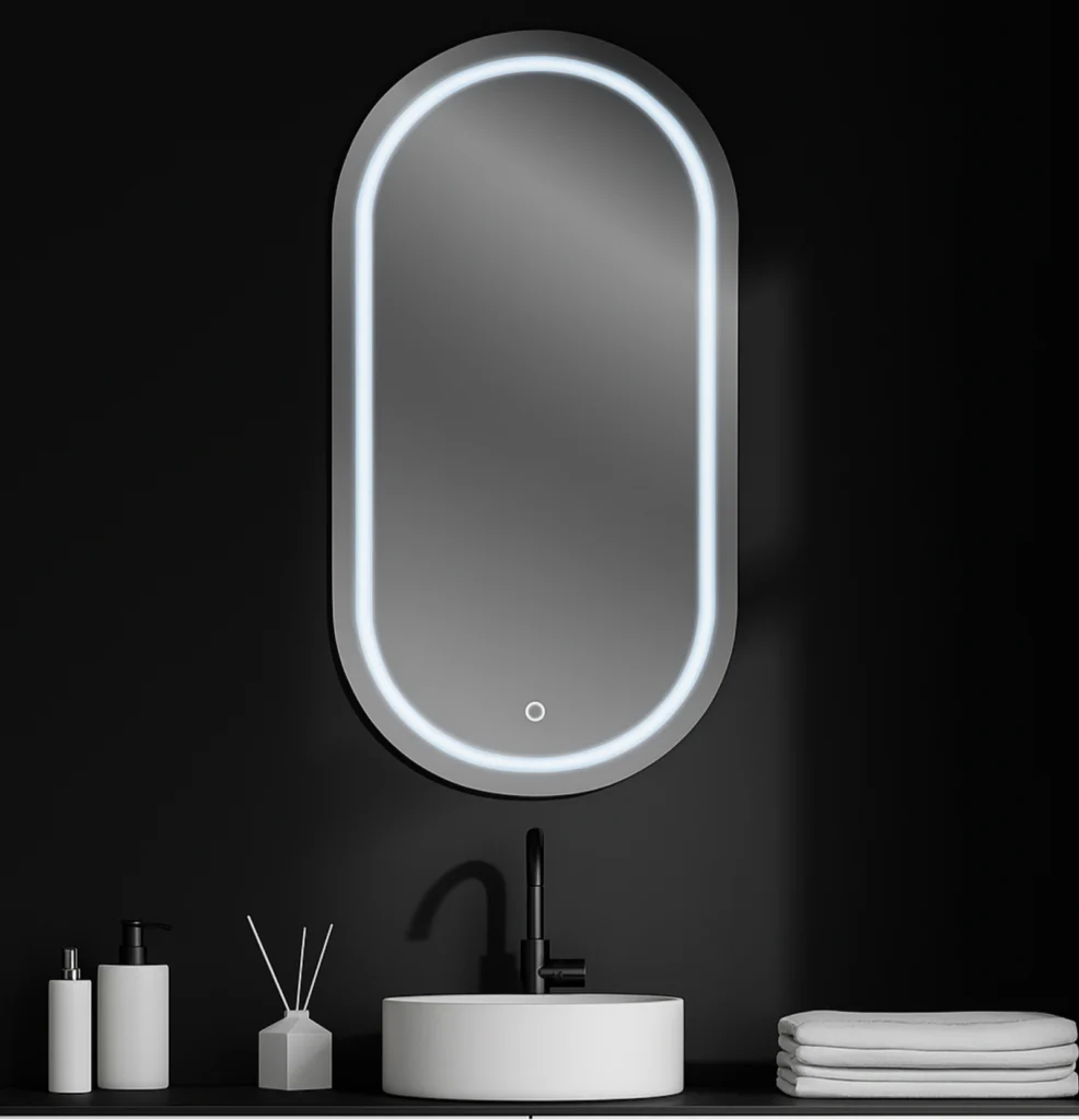 Espejo LED cápsula ovalado 50x90 cm con luz regulable y sensor táctil para baño moderno