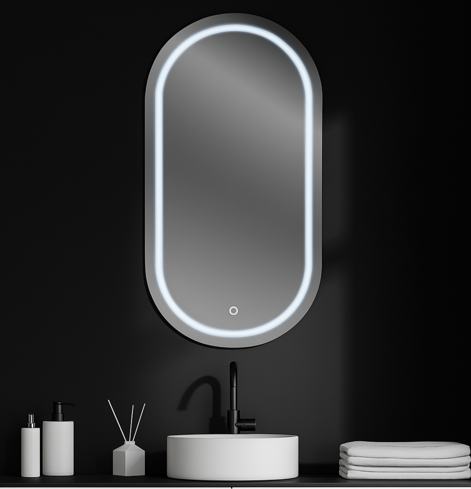 Espejo LED cápsula ovalado 50x90 cm con luz regulable y sensor táctil para baño moderno