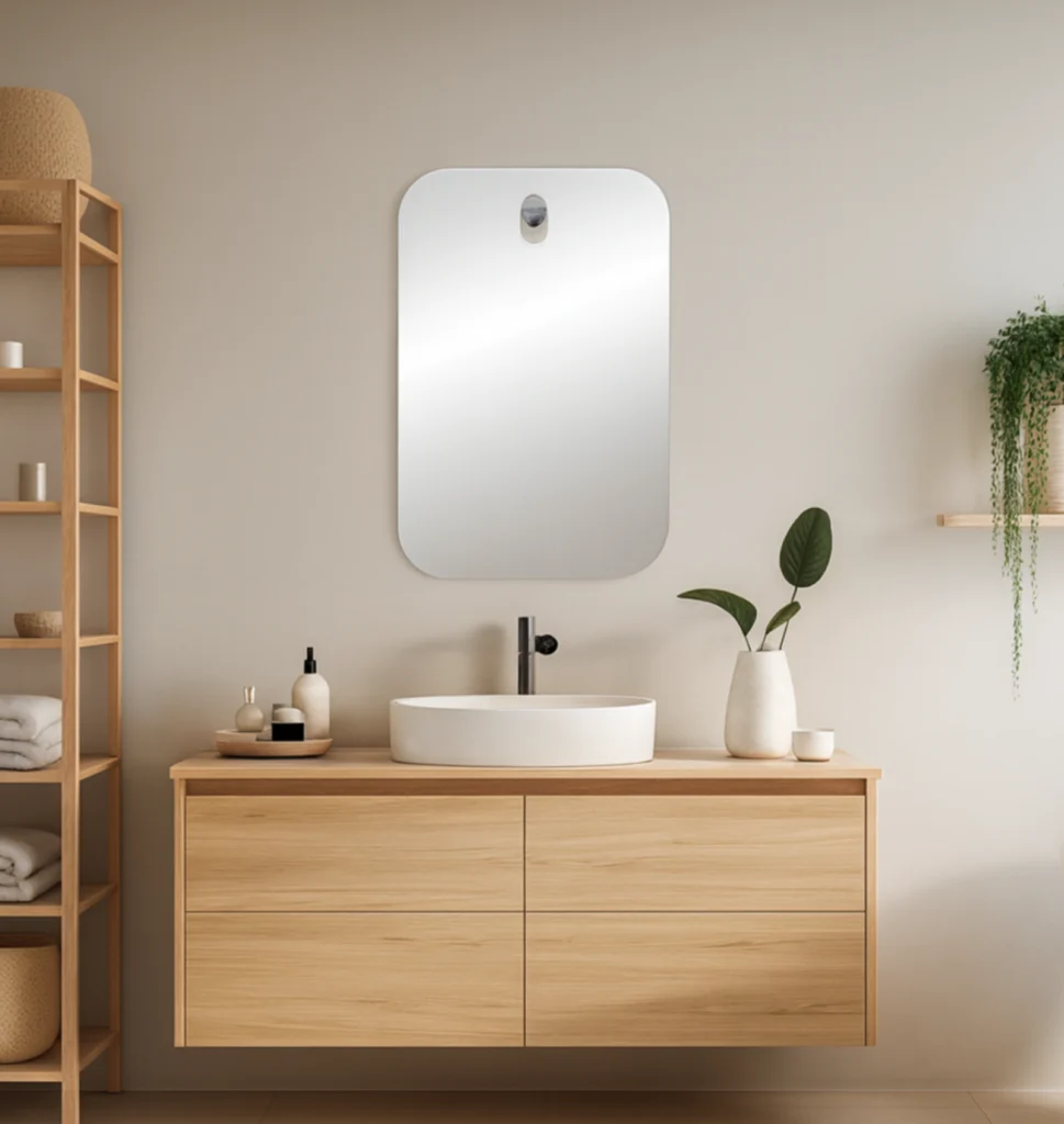 Espejo rectangular Hanger 50x80 cm con soporte cromado y esquinas redondeadas.