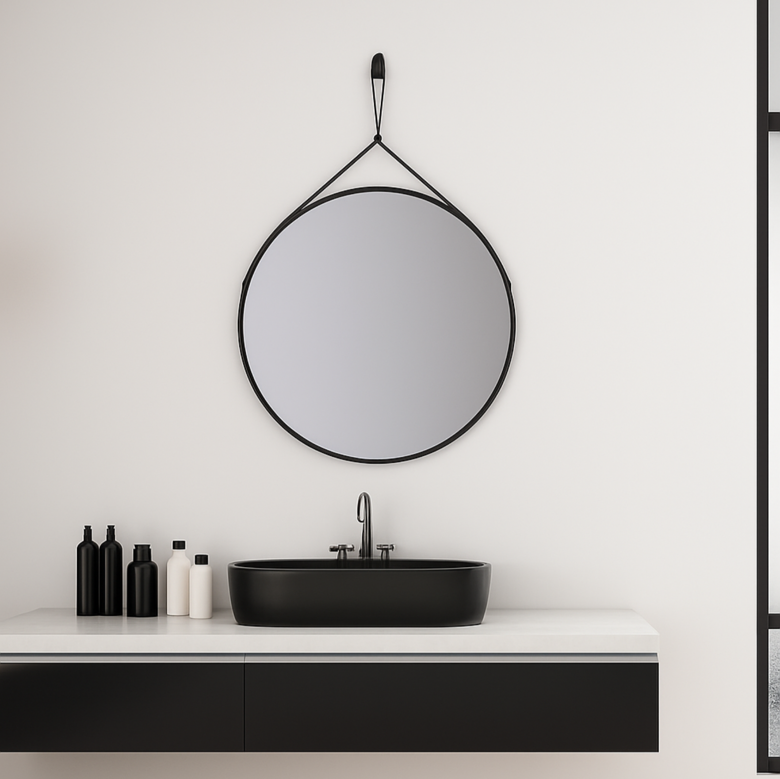 Espejo redondo Leather