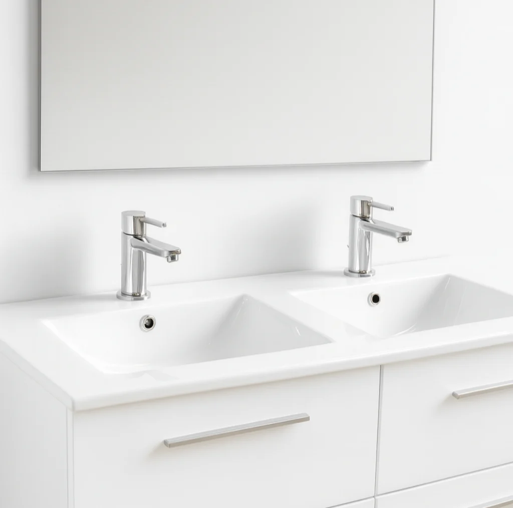 Lavabo encastrado dos senos media luna