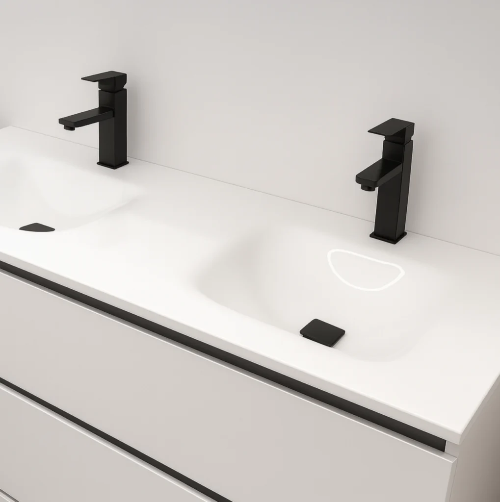 Lavabo encastrado doble seno Cristal White