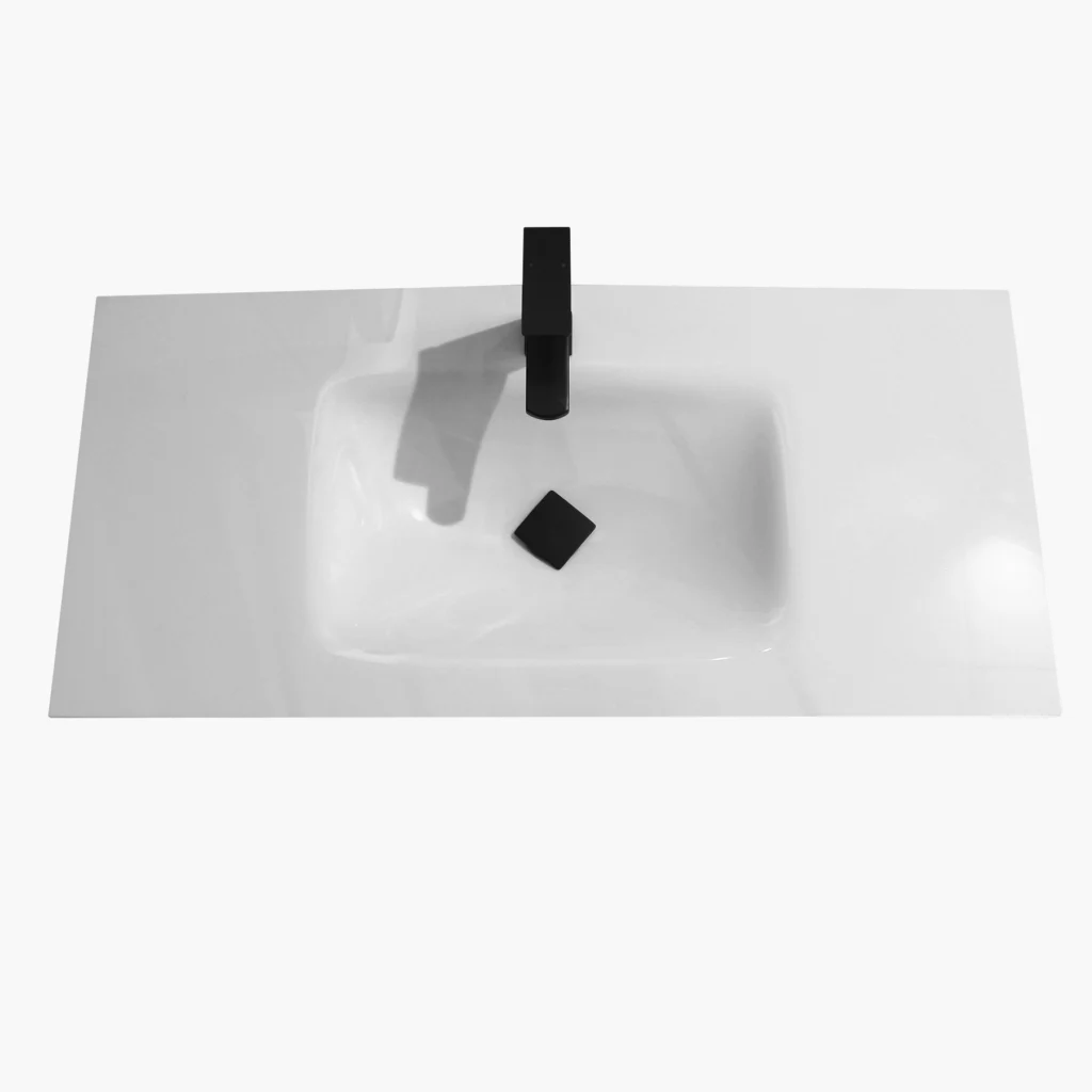 Encimera con lavabo encastrado Cristal White en cerámica blanca