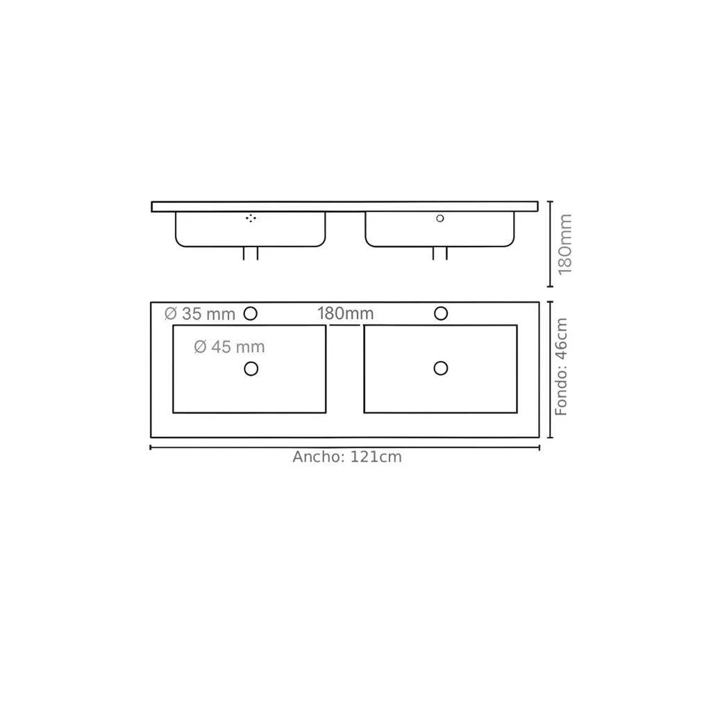 Plano técnico lavabo encastrado dos senos