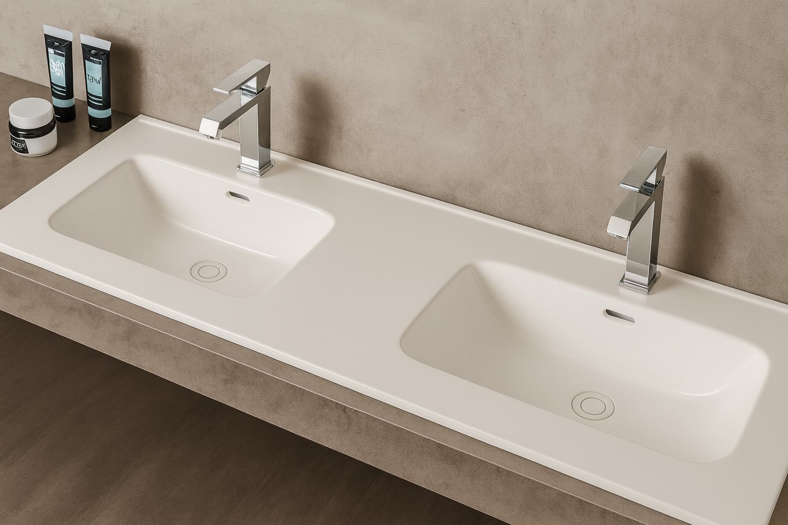 Lavabo encastrado doble seno en cerámica blanca