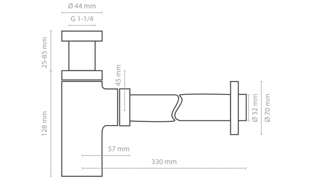 Medidas sifón de lavabo cilíndrico Ø 30 mm