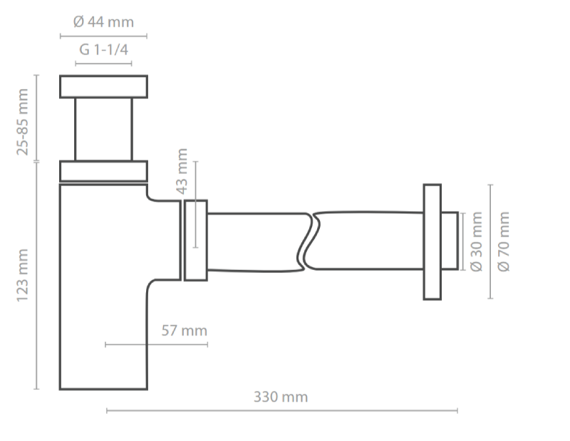 Medidas sifón de lavabo cuadrado Ø 32 mm