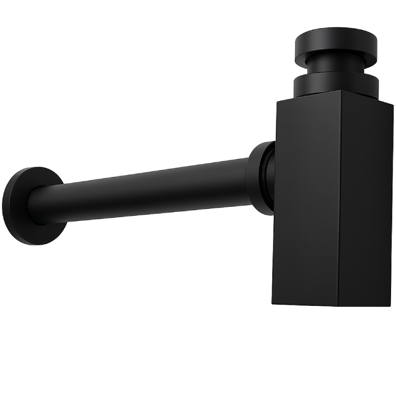 Sifón de lavabo cuadrado negro mate Ø 32 mm