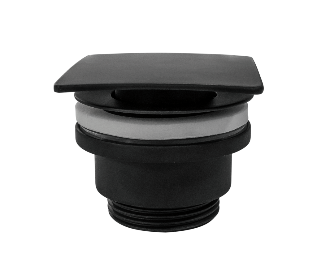 Válvula cuadrada click-clack negro mate 6,5 x 6,5 cm para lavabo
