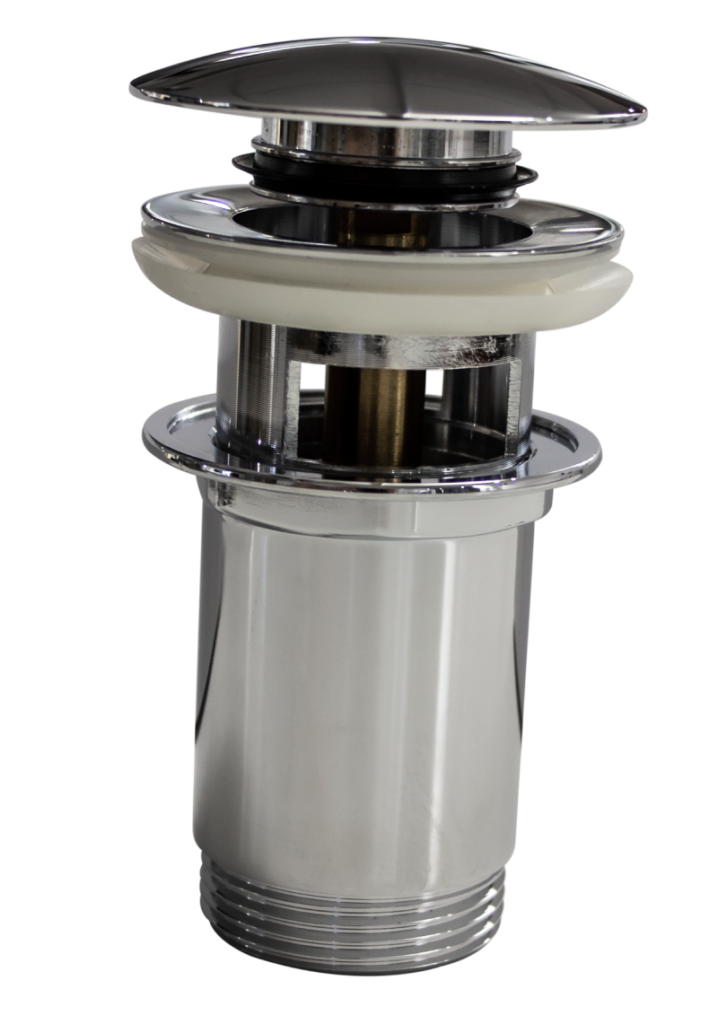 Válvula larga con rebosadero click-clack cromada Ø 6 cm para lavabo