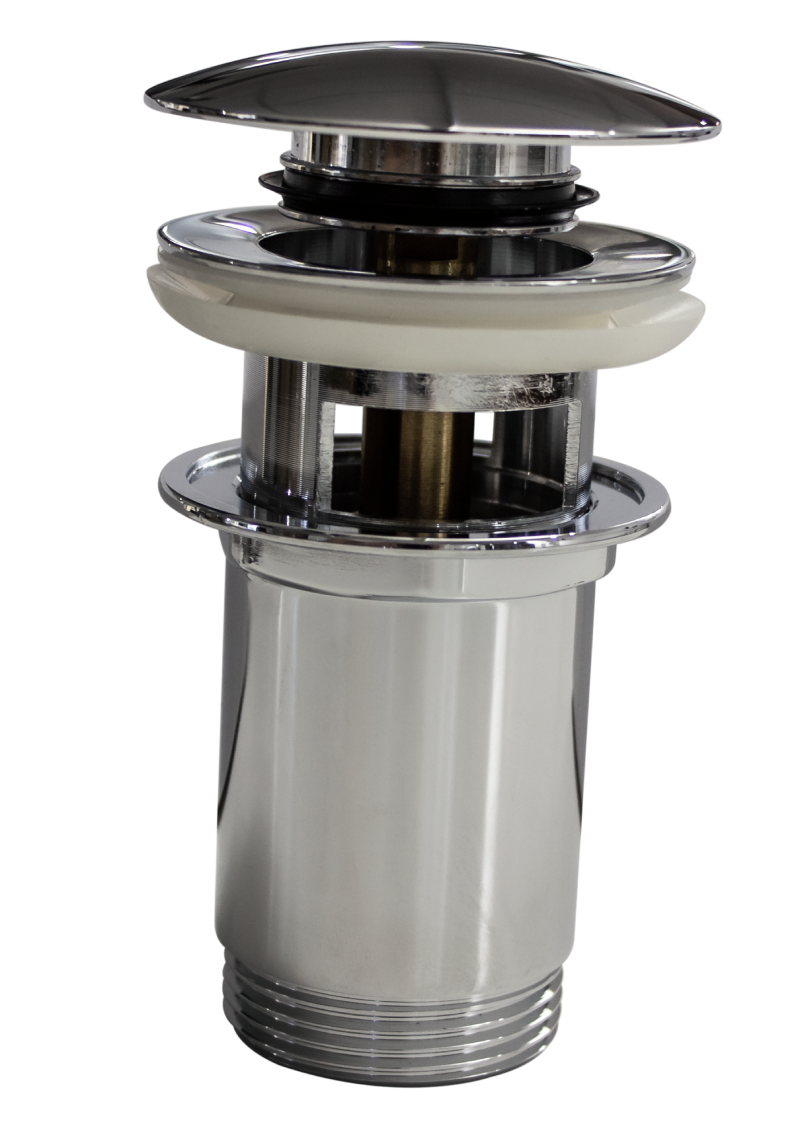 Válvula larga con rebosadero click-clack cromada Ø 6 cm para lavabo