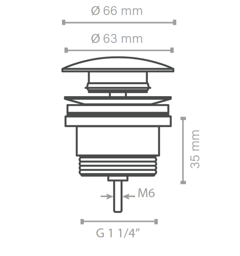 Medidas válvula tapa corta click-clack Ø 6 cm