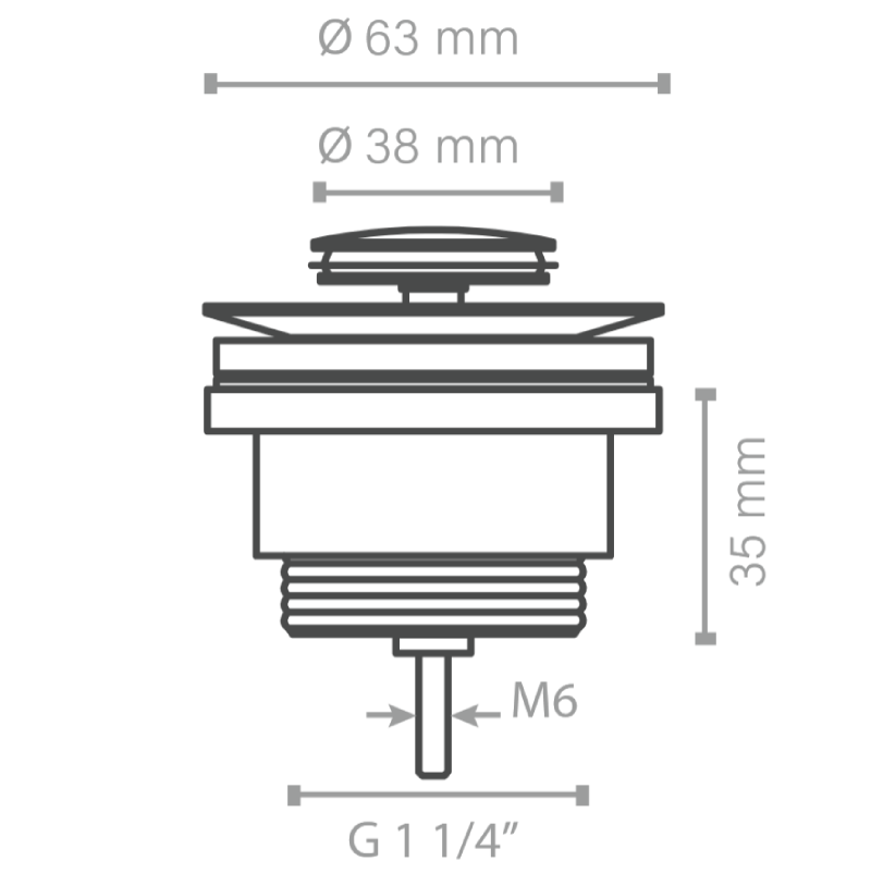 Medidas válvula tapón pequeño click-clack Ø 3,8 cm