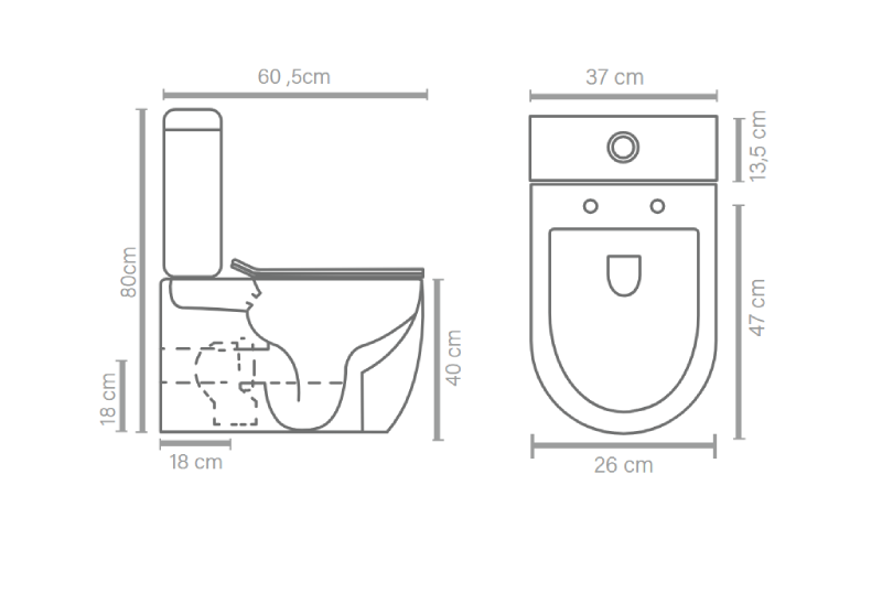 Dimensiones WC Bora 80 x 50,5 x 37 cm