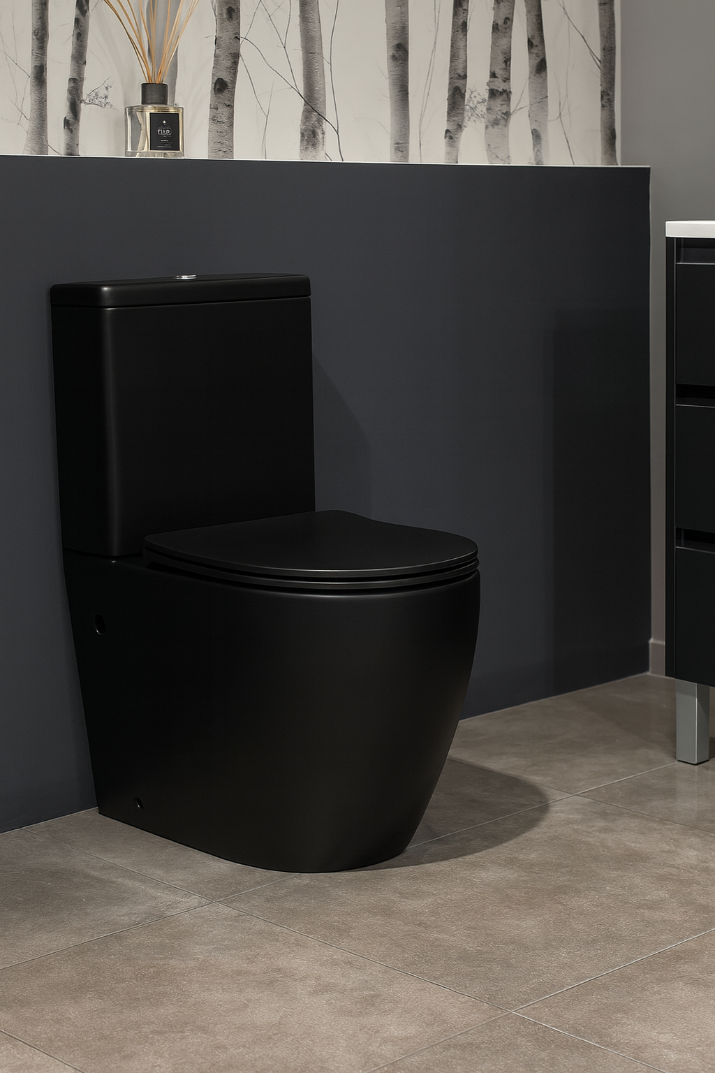 WC Bora negro mate con salida dual y tapa UF