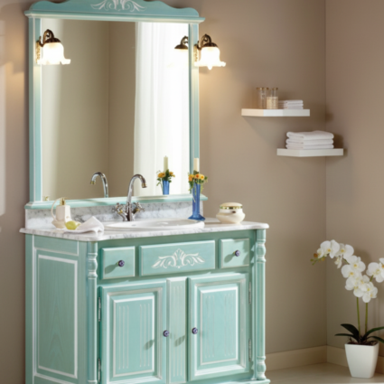 Mueble de baño rústico Olimpo de 100 cm con 2 puertas y 2 cajones en madera color verde agua