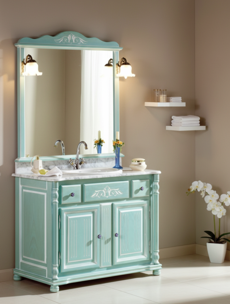 Mueble de baño rústico Olimpo de 100 cm con 2 puertas y 2 cajones en madera color verde agua
